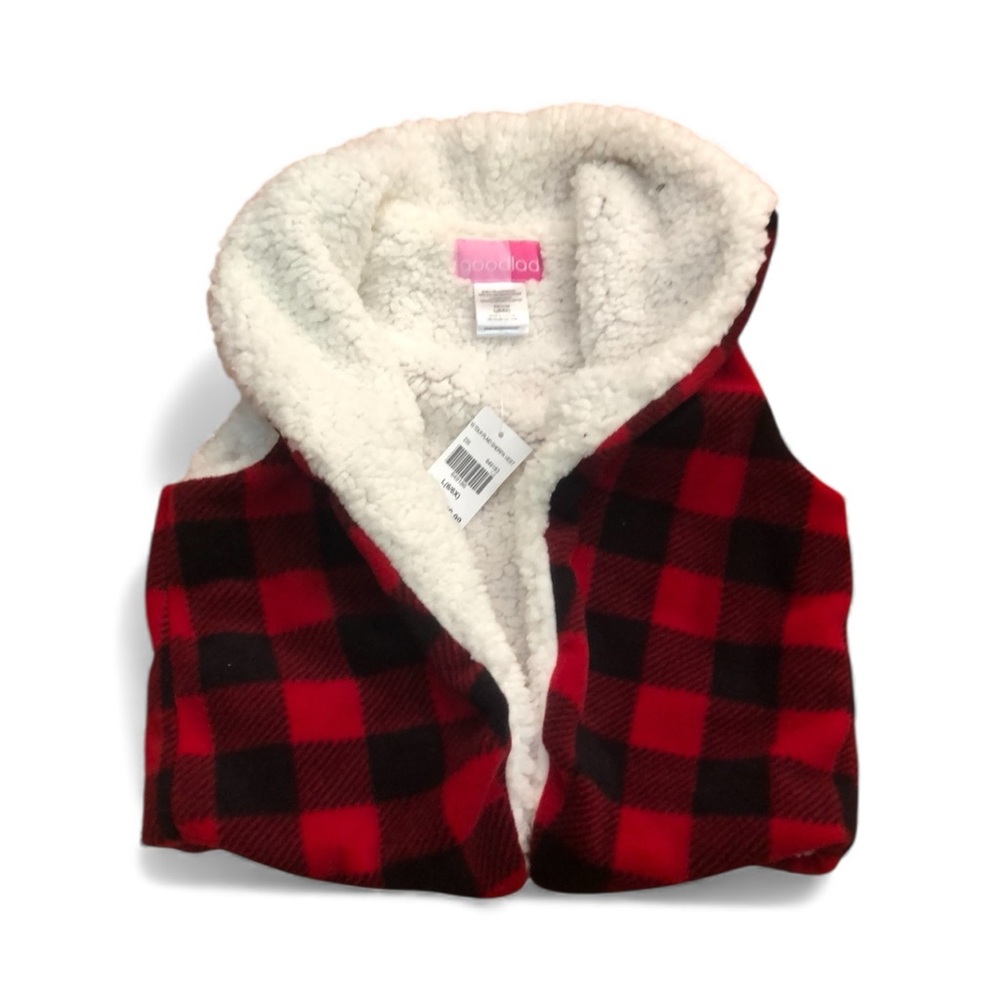 Good Lad Red and Black Plaid Sherpa-Lined Vest